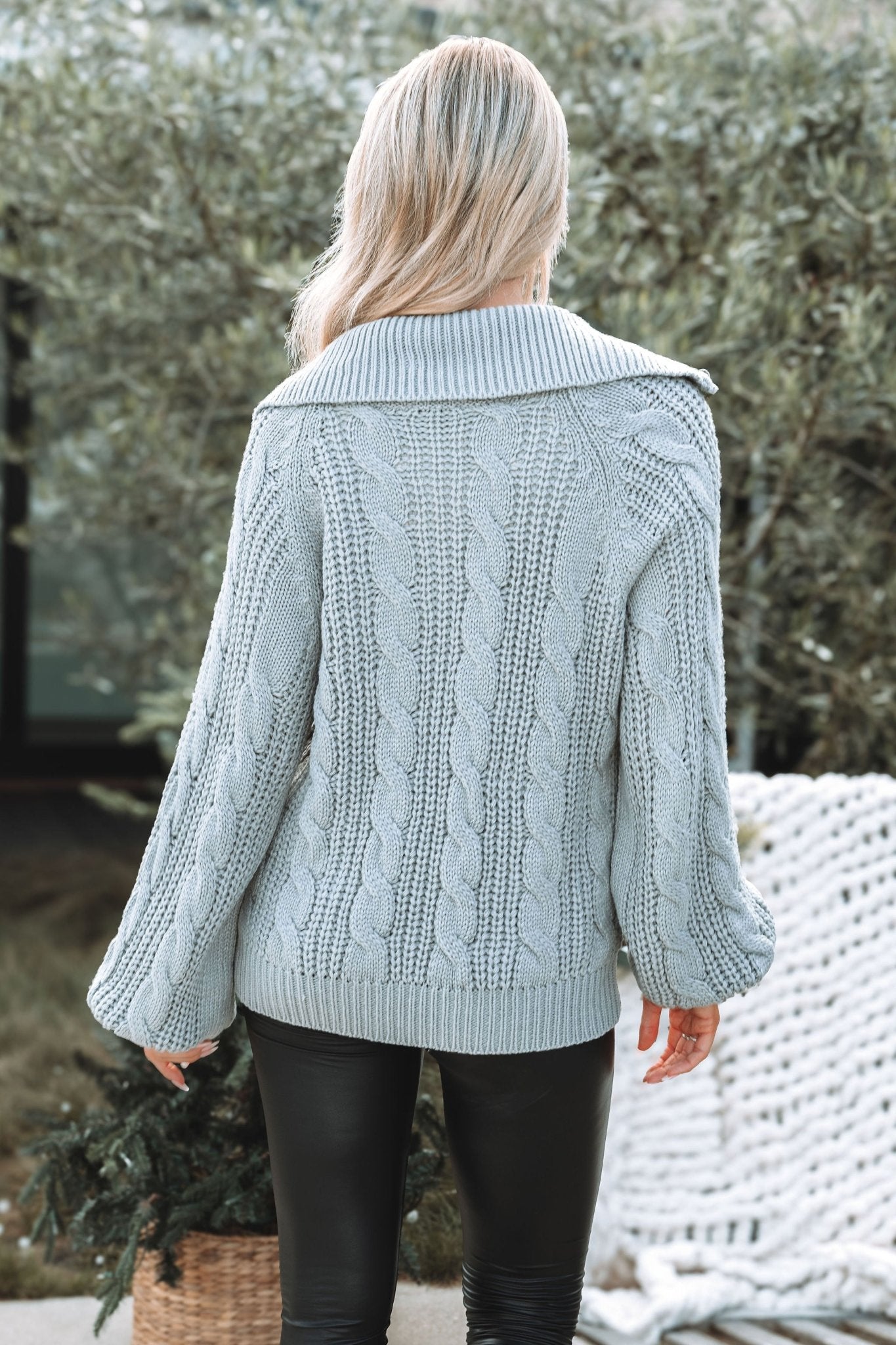 Grey Cable Knit Zip Up Sweater - Magnolia Boutique