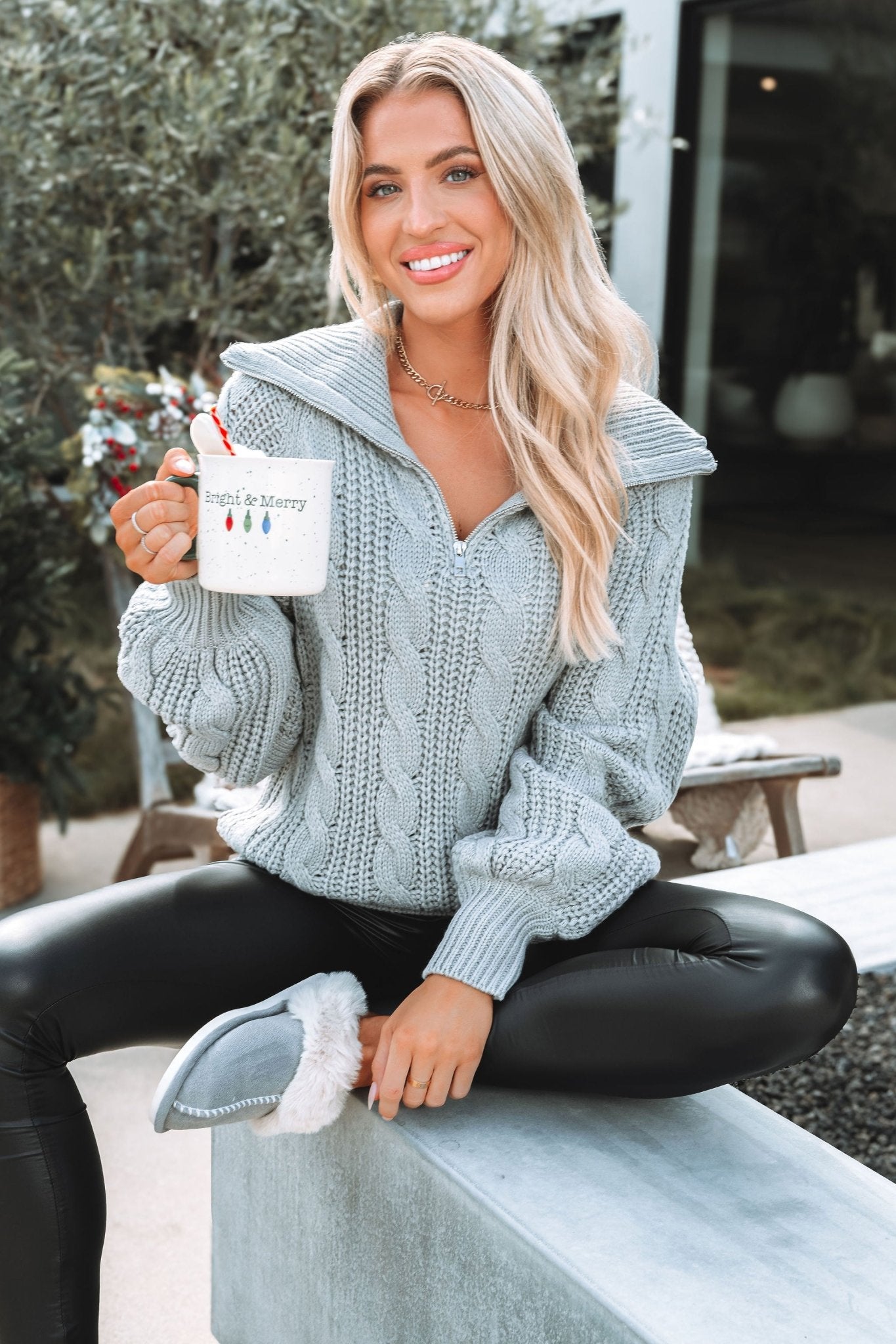 Grey Cable Knit Zip Up Sweater - Magnolia Boutique