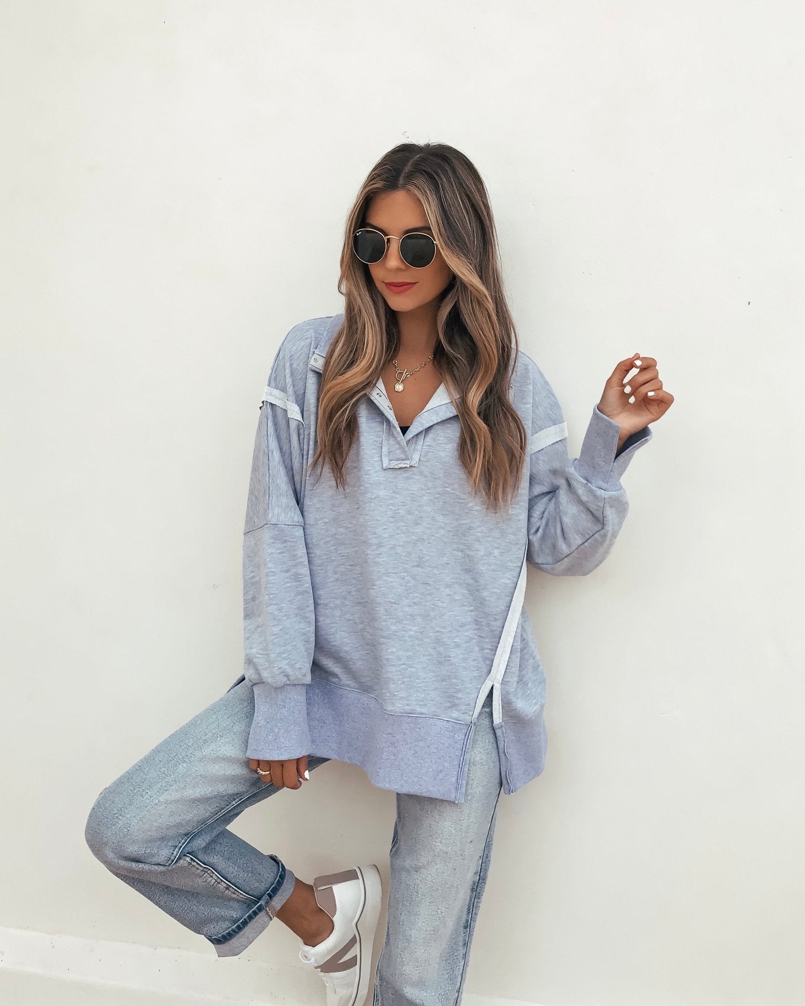 Grey Contrast Pullover Sweatshirt - Magnolia Boutique