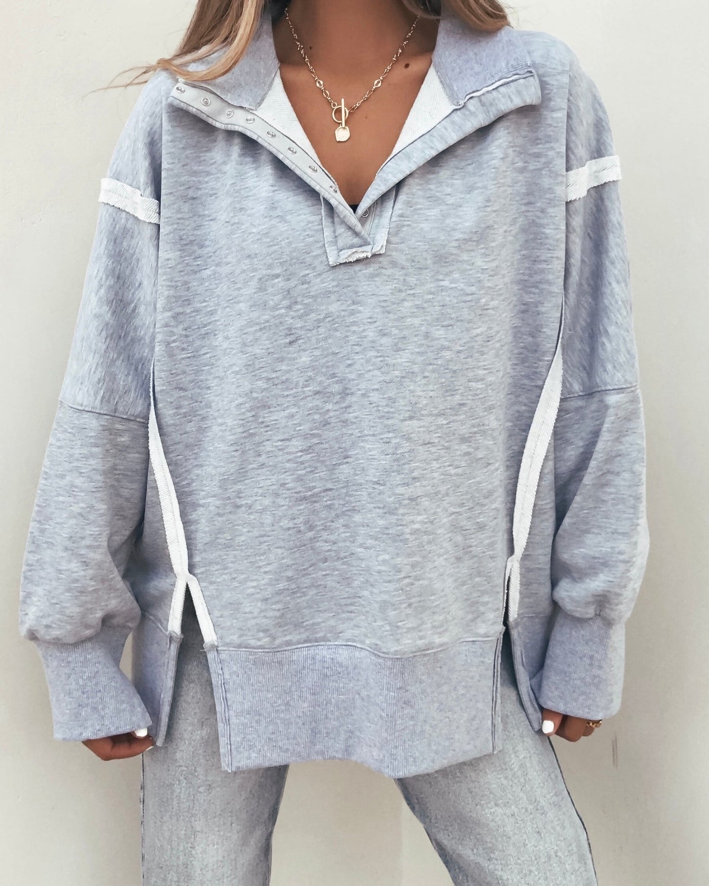 Grey Contrast Pullover Sweatshirt - Magnolia Boutique