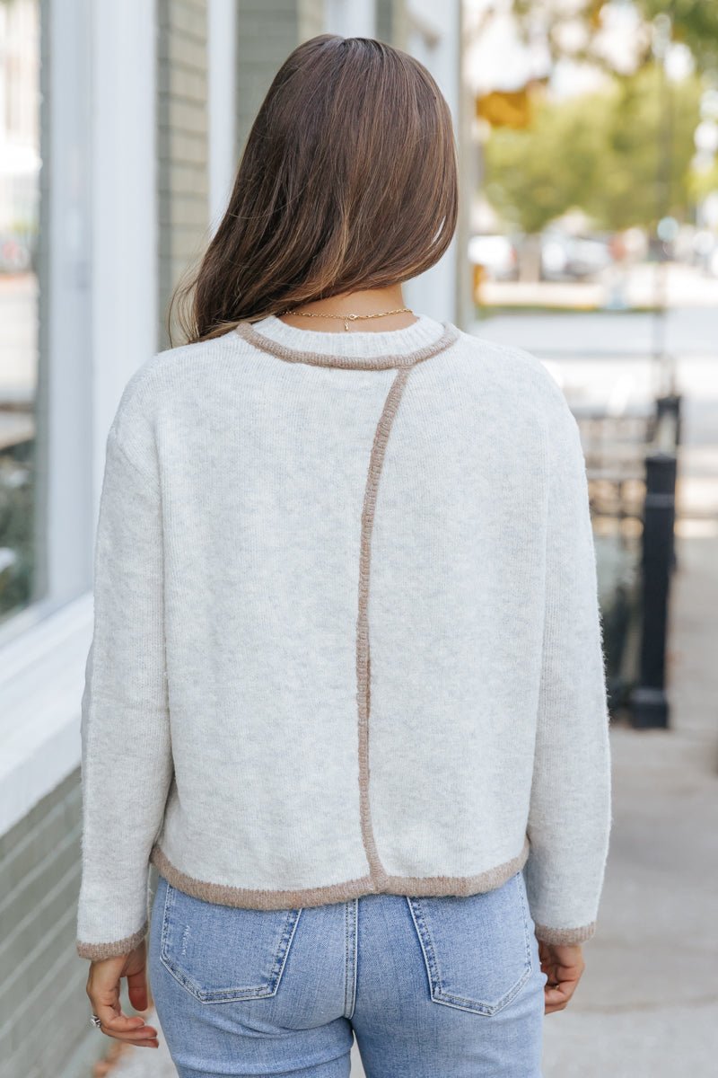 Grey Contrast Stitch Open Back Sweater - Magnolia Boutique