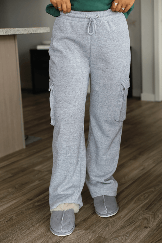 Grey Fleece Cargo Pants - Magnolia Boutique