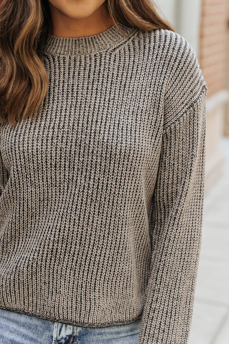 Grey Round Neck Pullover Sweater - Magnolia Boutique