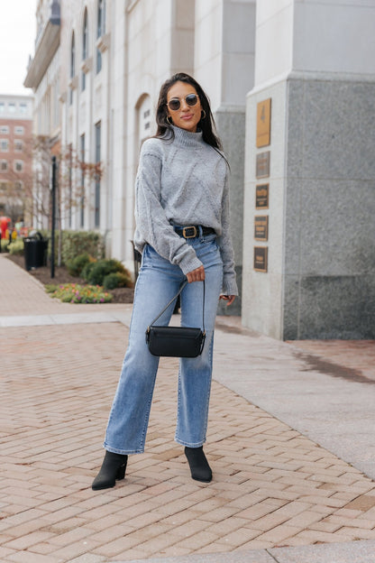 Grey Textured Mock Neck Sweater - Magnolia Boutique