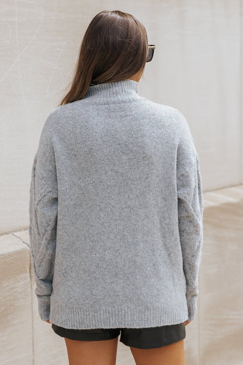 Grey Textured Mock Neck Sweater - Magnolia Boutique