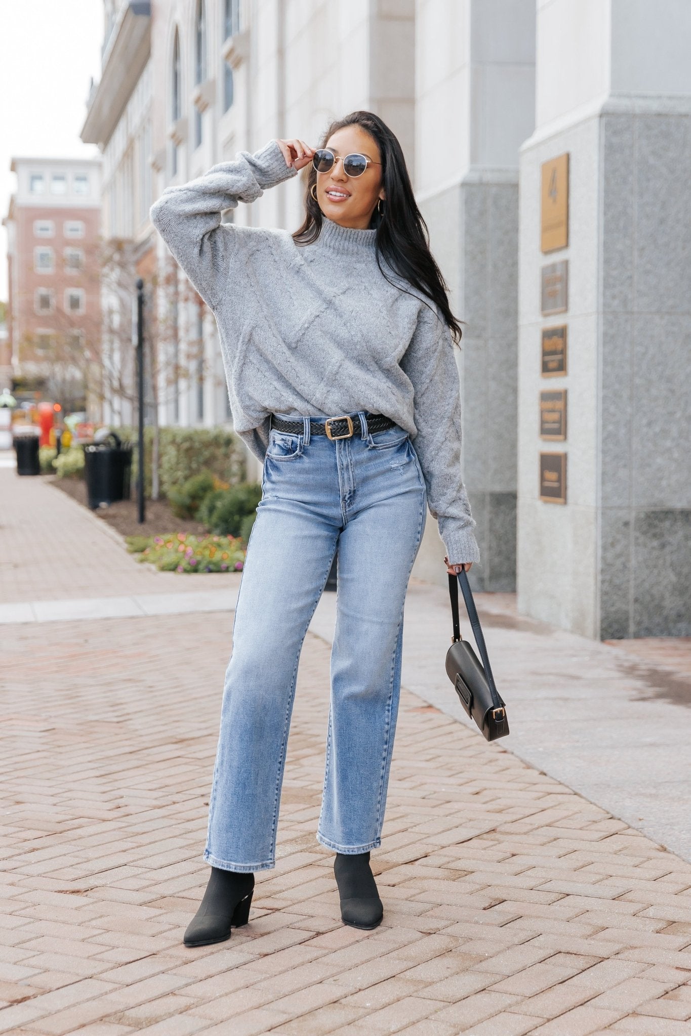 Grey Textured Mock Neck Sweater - Magnolia Boutique