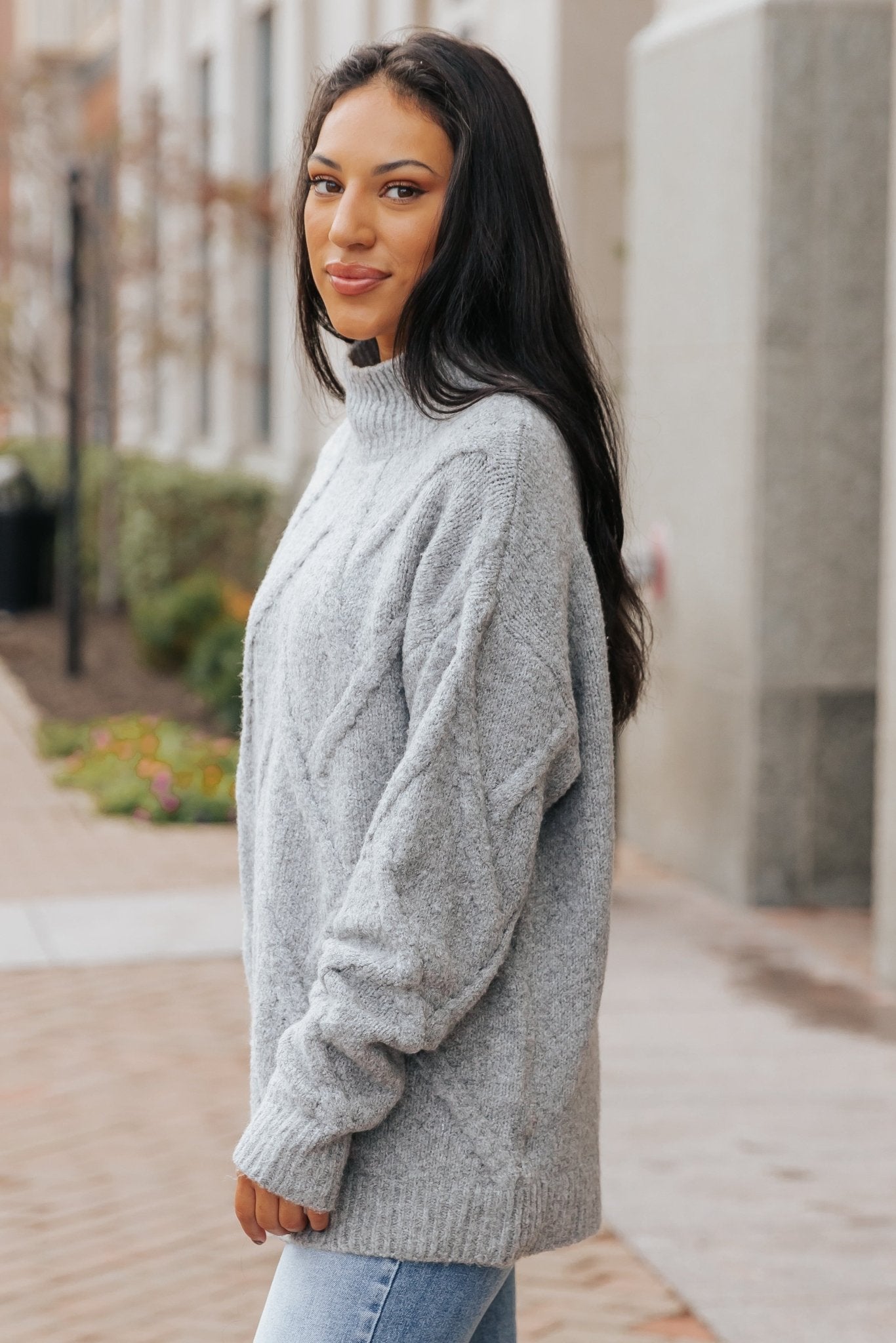 Grey Textured Mock Neck Sweater - Magnolia Boutique