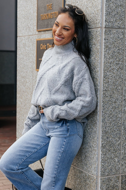 Grey Textured Mock Neck Sweater - Magnolia Boutique