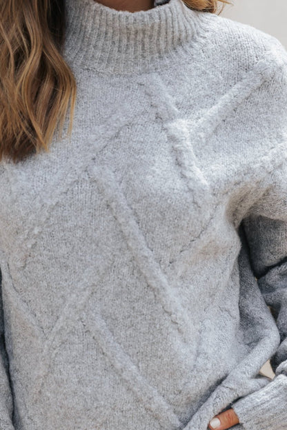 Grey Textured Mock Neck Sweater - Magnolia Boutique