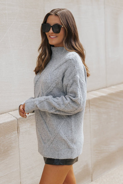 Grey Textured Mock Neck Sweater - Magnolia Boutique