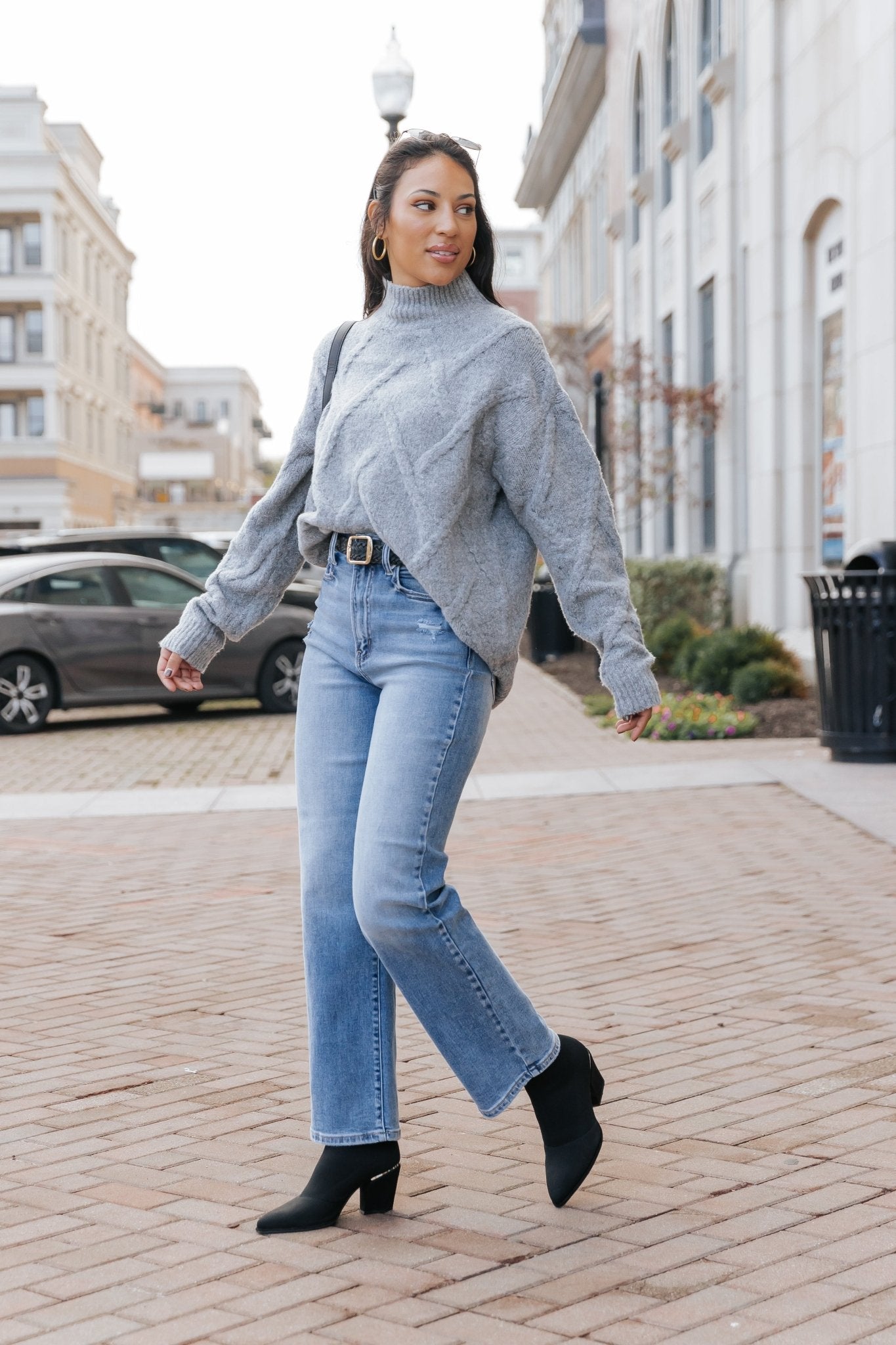 Grey Textured Mock Neck Sweater - Magnolia Boutique