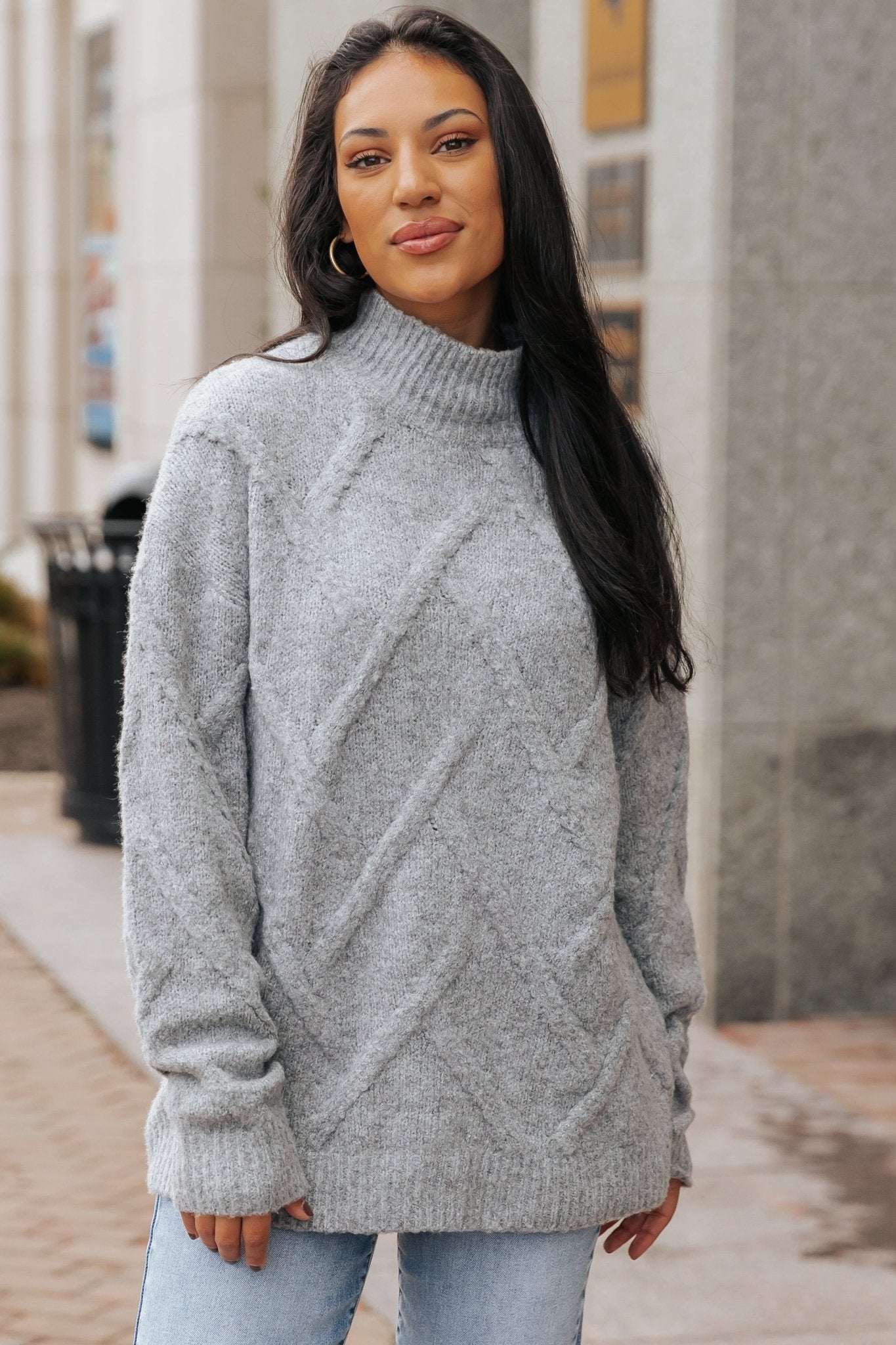 Grey Textured Mock Neck Sweater - Magnolia Boutique