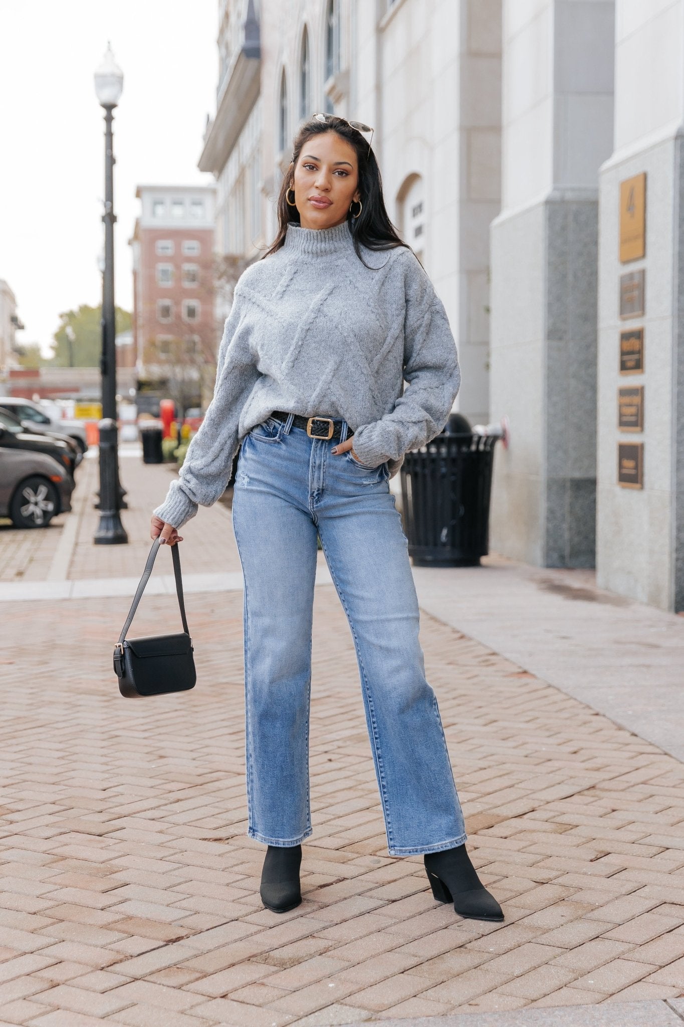 Grey Textured Mock Neck Sweater - Magnolia Boutique