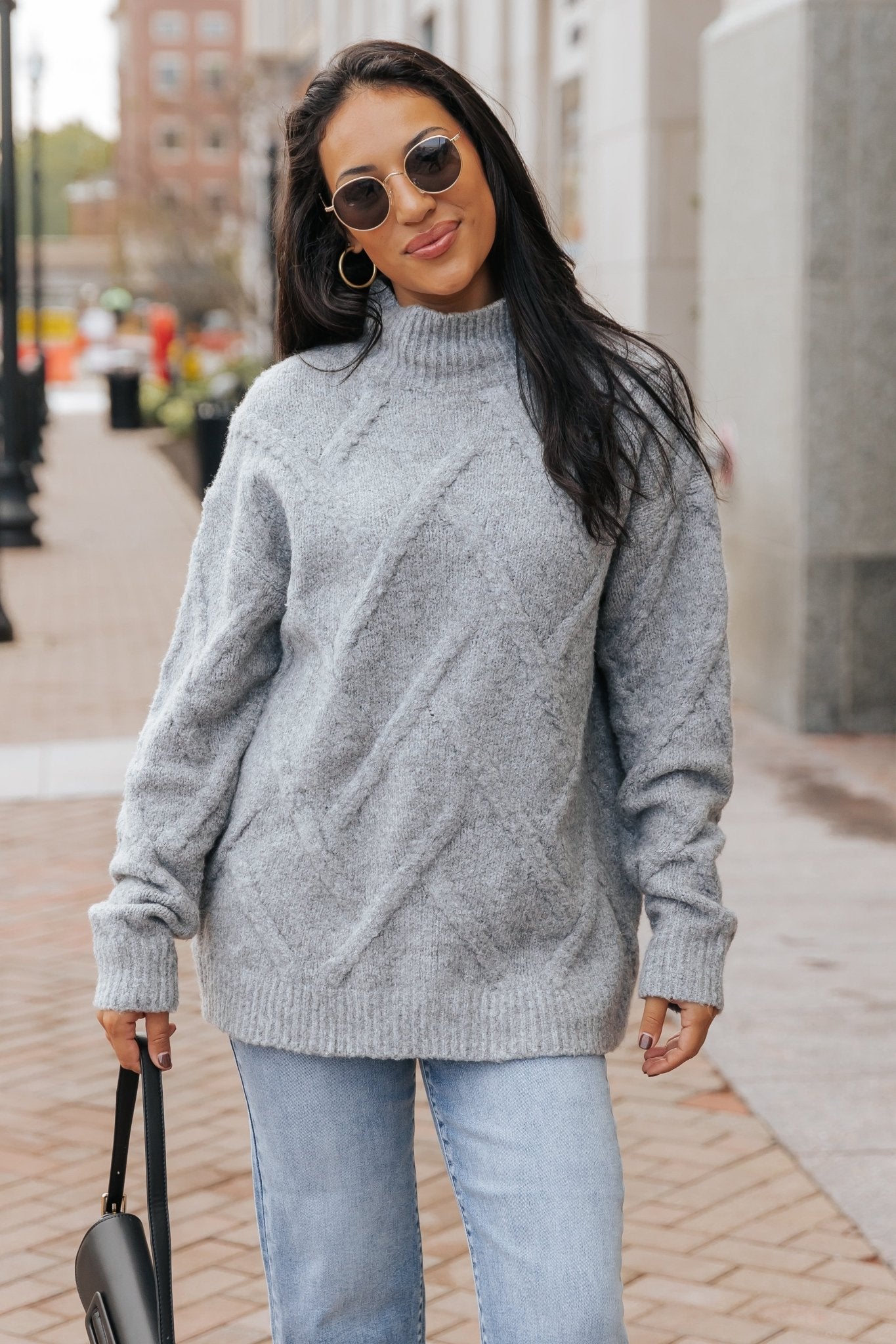 Grey Textured Mock Neck Sweater - Magnolia Boutique