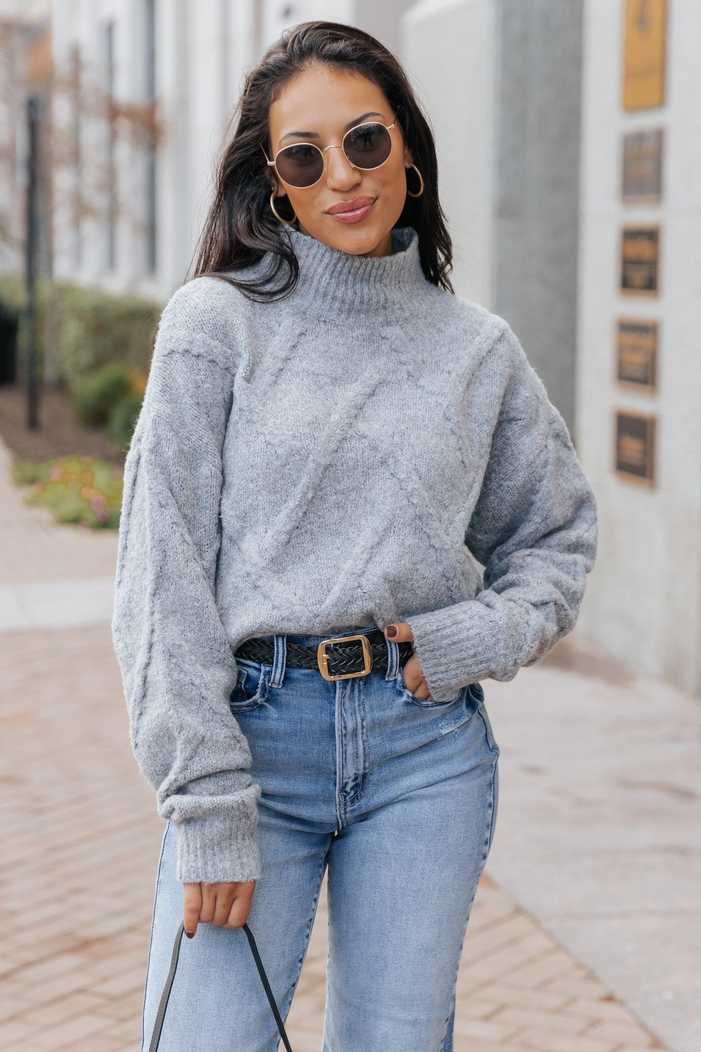 Grey Textured Mock Neck Sweater - Magnolia Boutique