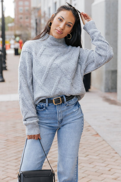 Grey Textured Mock Neck Sweater - Magnolia Boutique