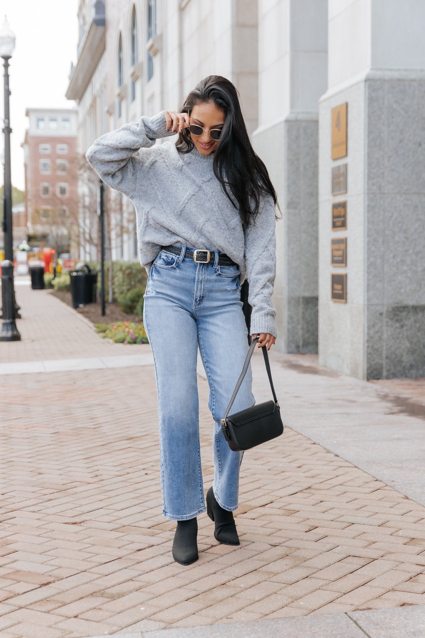 Grey Textured Mock Neck Sweater - Magnolia Boutique