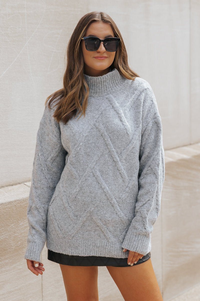 Grey Textured Mock Neck Sweater - Magnolia Boutique