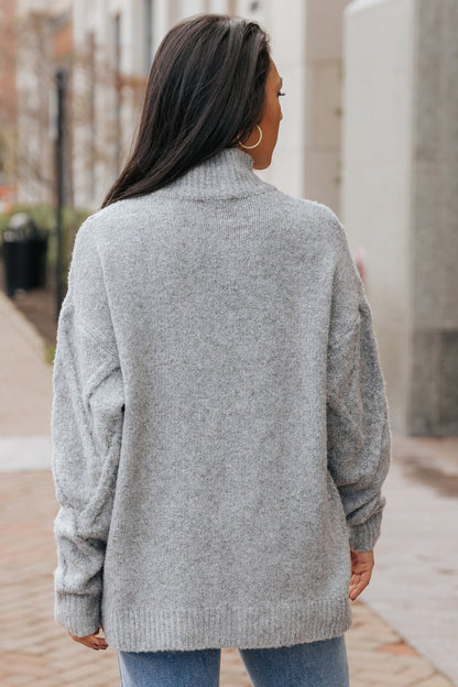 Grey Textured Mock Neck Sweater - Magnolia Boutique