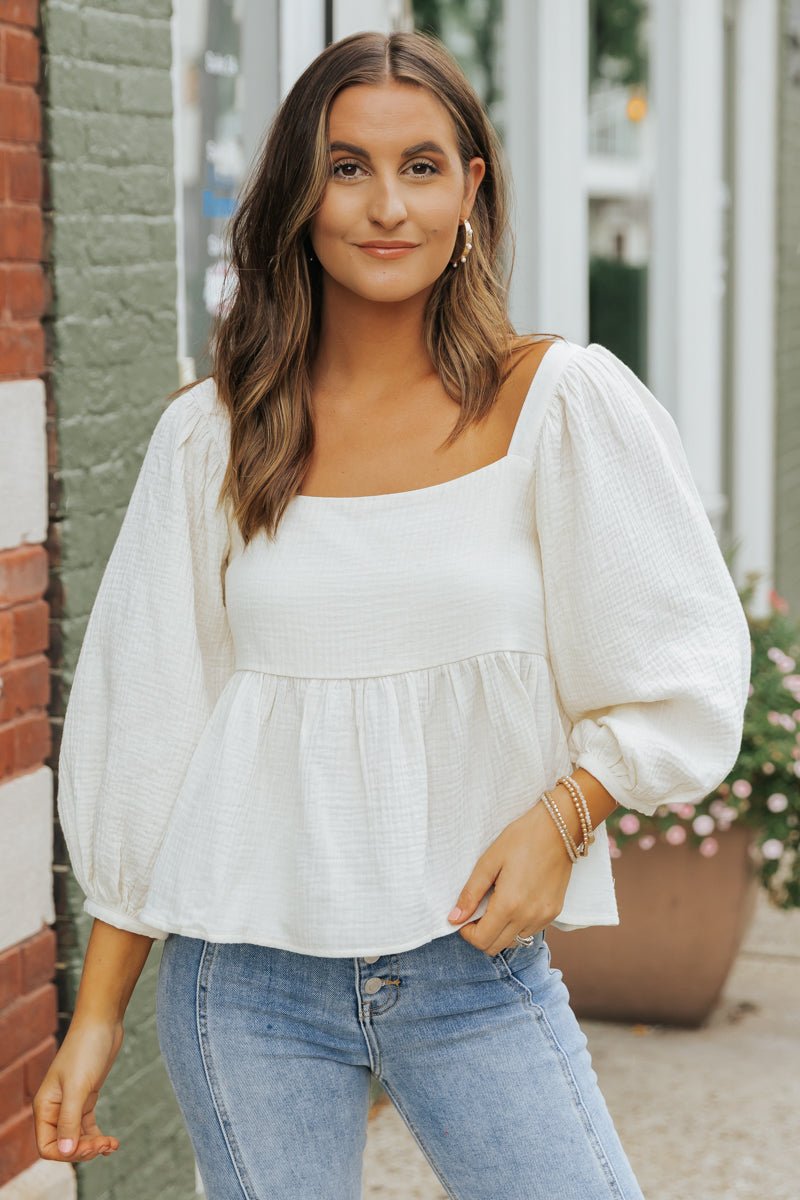 Hannah Cream Babydoll Top - Magnolia Boutique