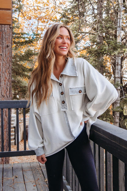 Heather Grey Button Up Thermal Pullover - Magnolia Boutique