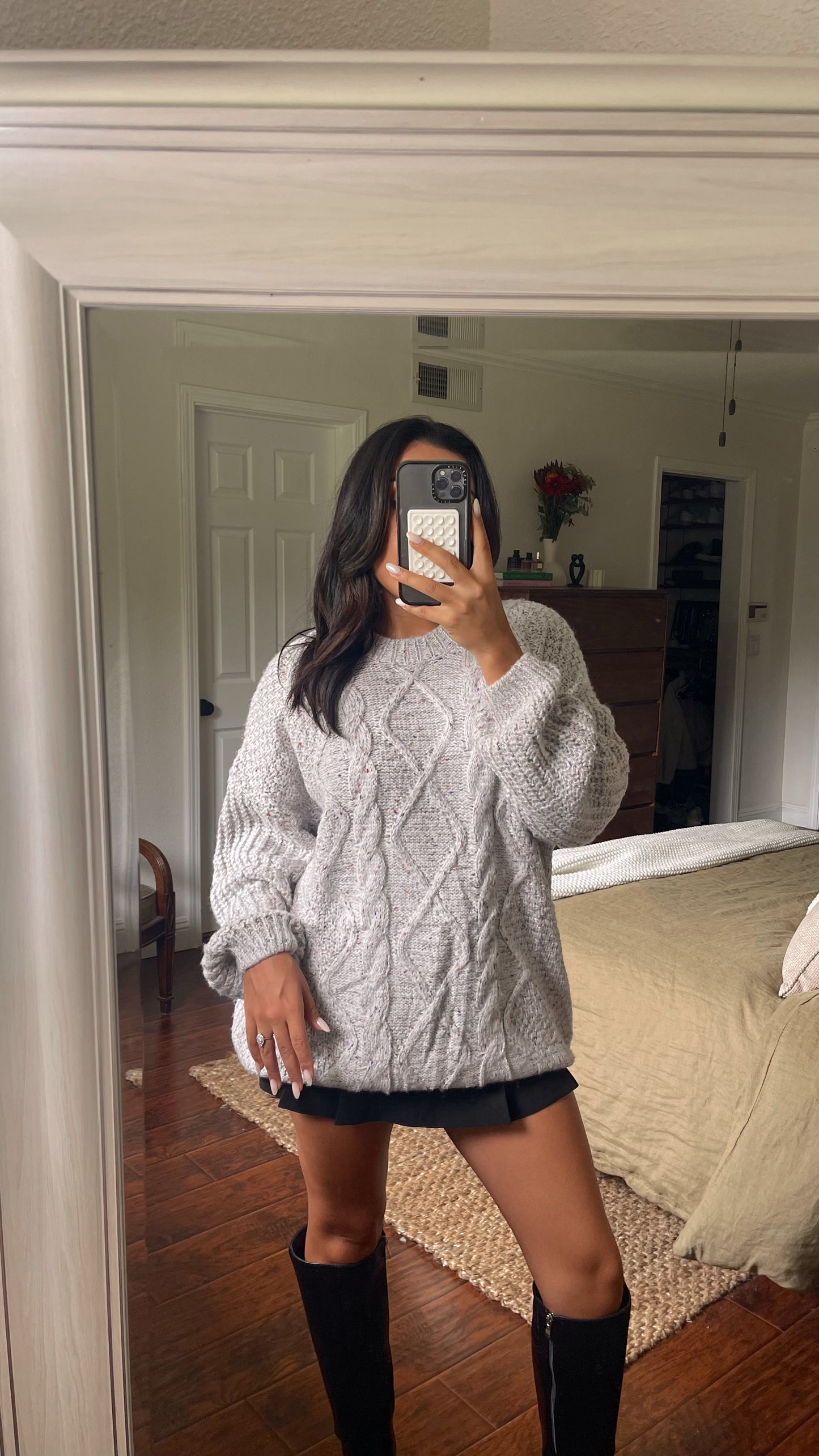 Heather Grey Confetti Cable Knit Sweater