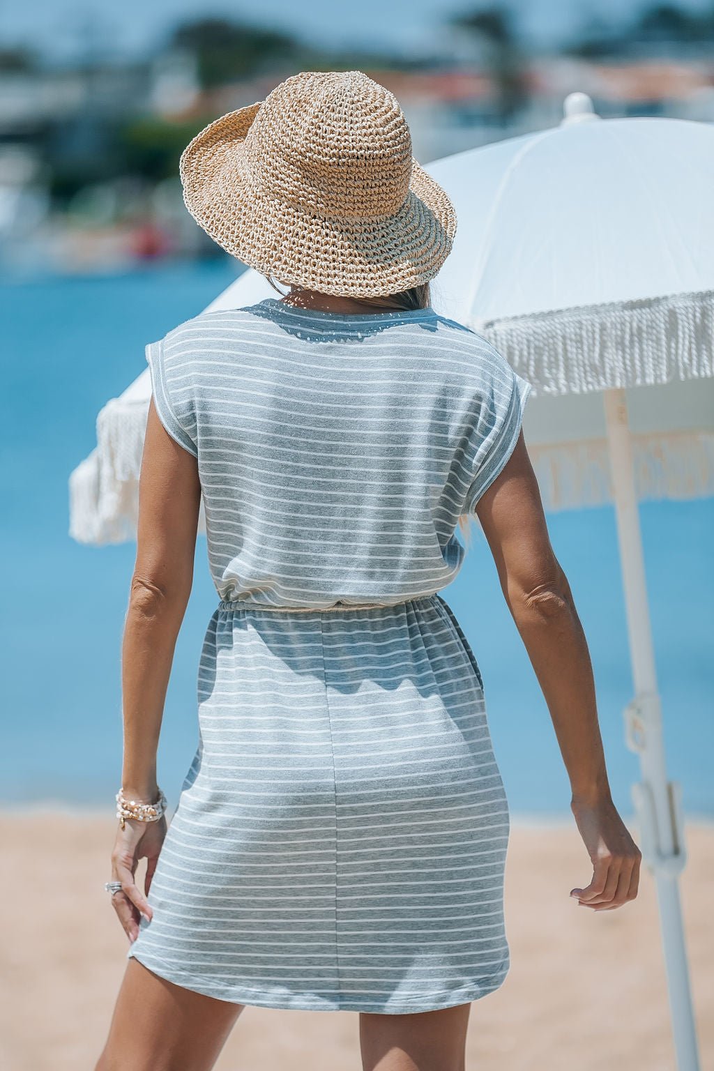 Heather Grey Terry Striped Mini Dress - Magnolia Boutique