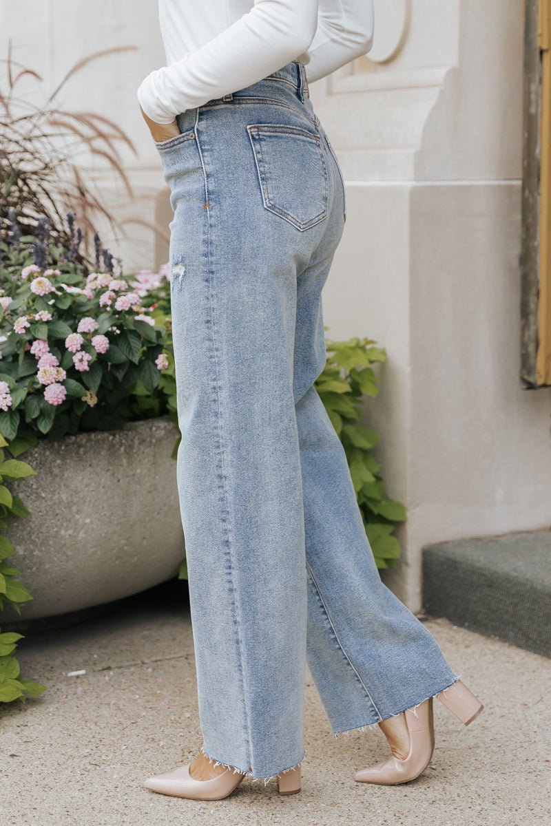 Hidden Medium Wash Distressed Dad Jeans - Magnolia Boutique