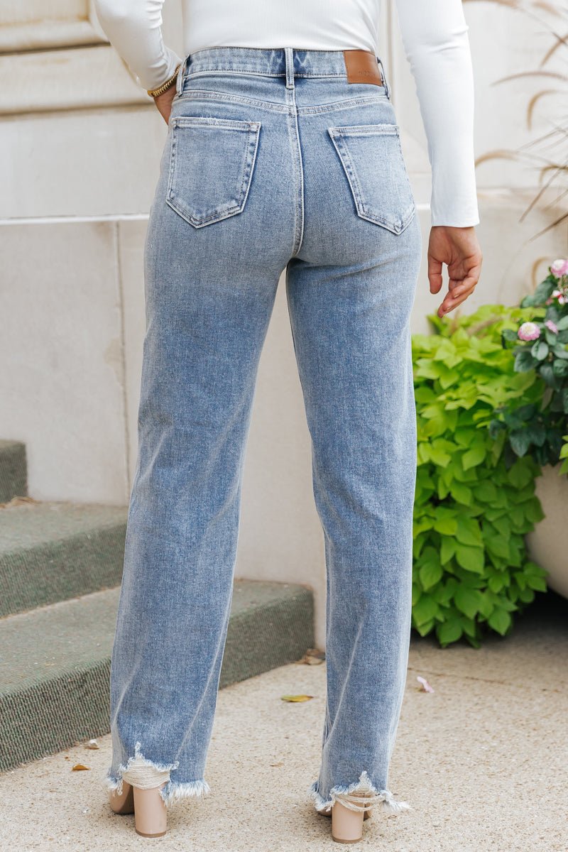 Hidden Medium Wash Frayed Straight Leg Jeans - Magnolia Boutique