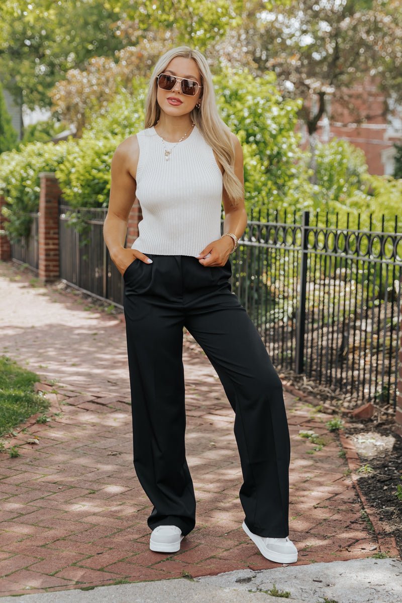 High Waisted Wide Leg Pleated Pants - Magnolia Boutique