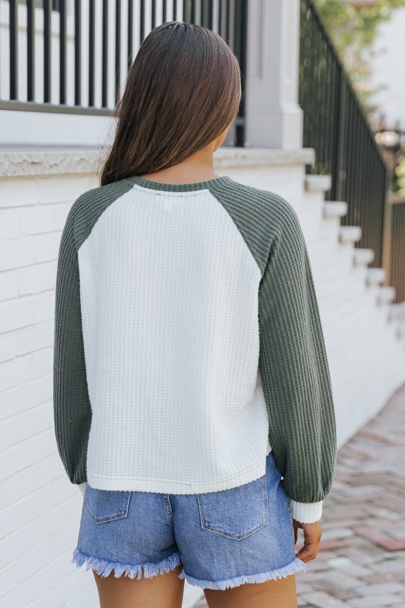 Hunter Green Color Block Thermal Top - Magnolia Boutique