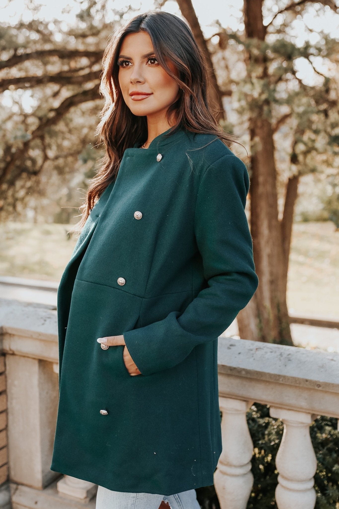 Hunter Green Double Breasted Peacoat - Magnolia Boutique