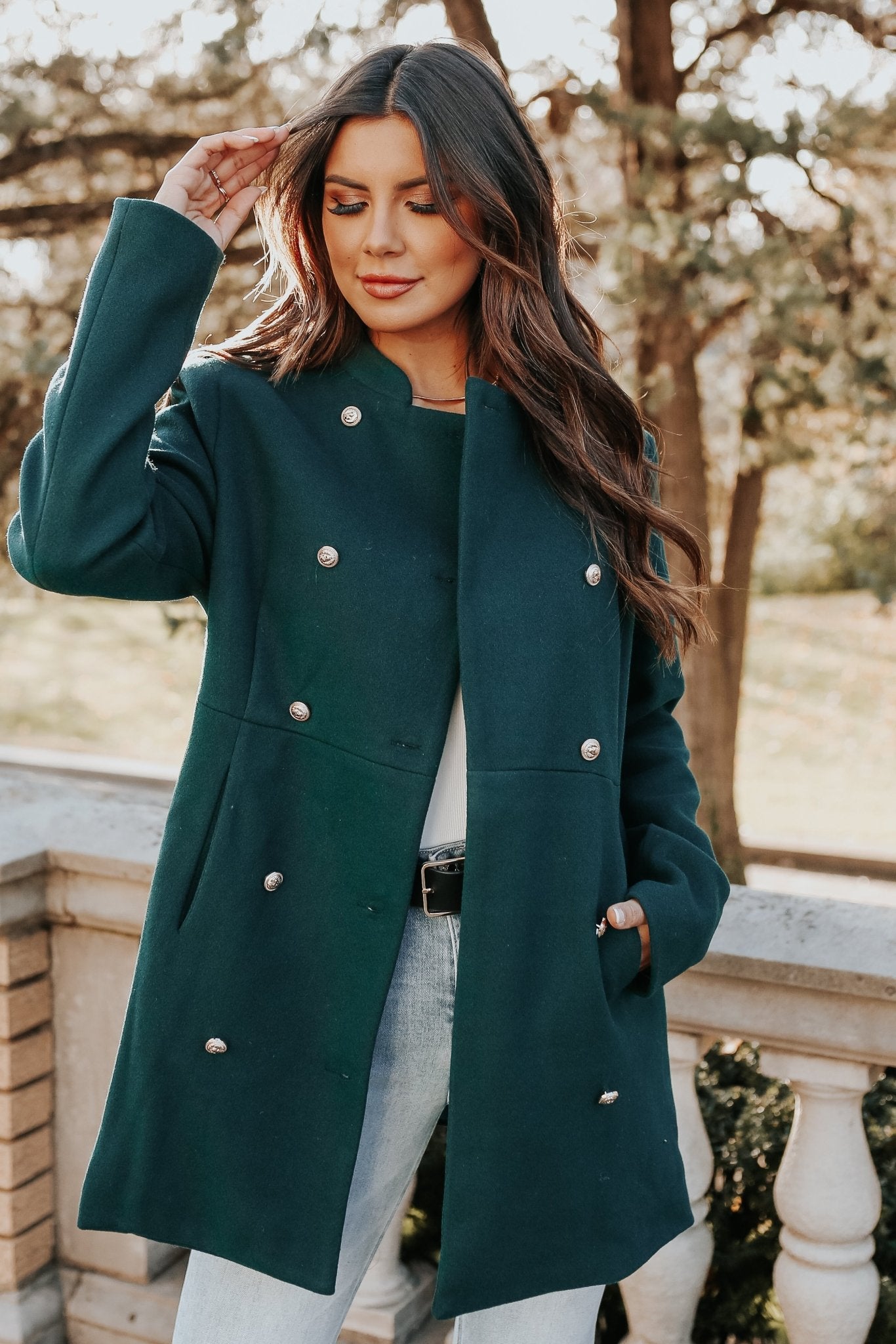 Hunter Green Double Breasted Peacoat - Magnolia Boutique