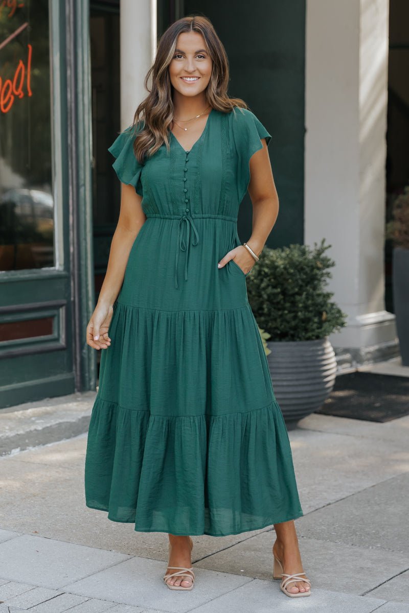 Hunter Green Lace Tiered Maxi Dress – Magnolia Boutique