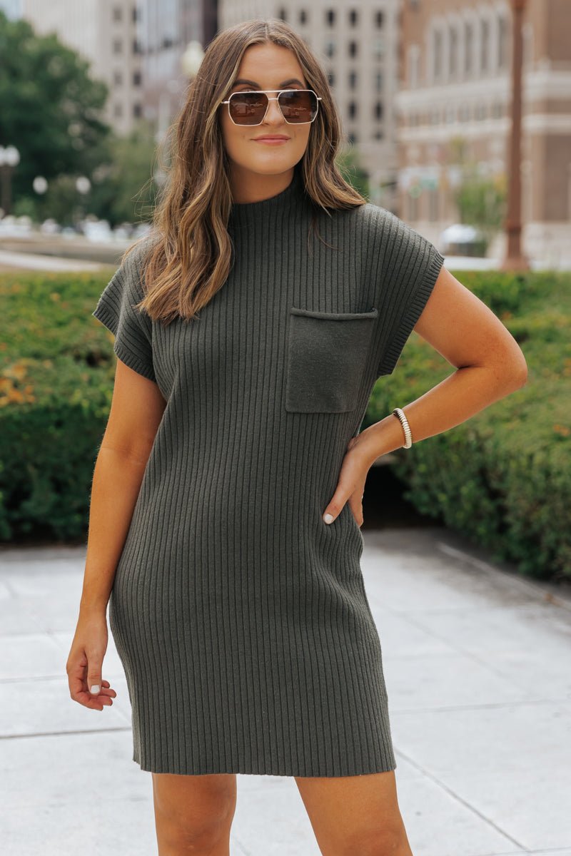 Hunter Green Mock Neck Sweater Dress - Magnolia Boutique