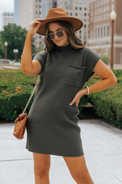 Hunter Green Mock Neck Sweater Dress - Magnolia Boutique