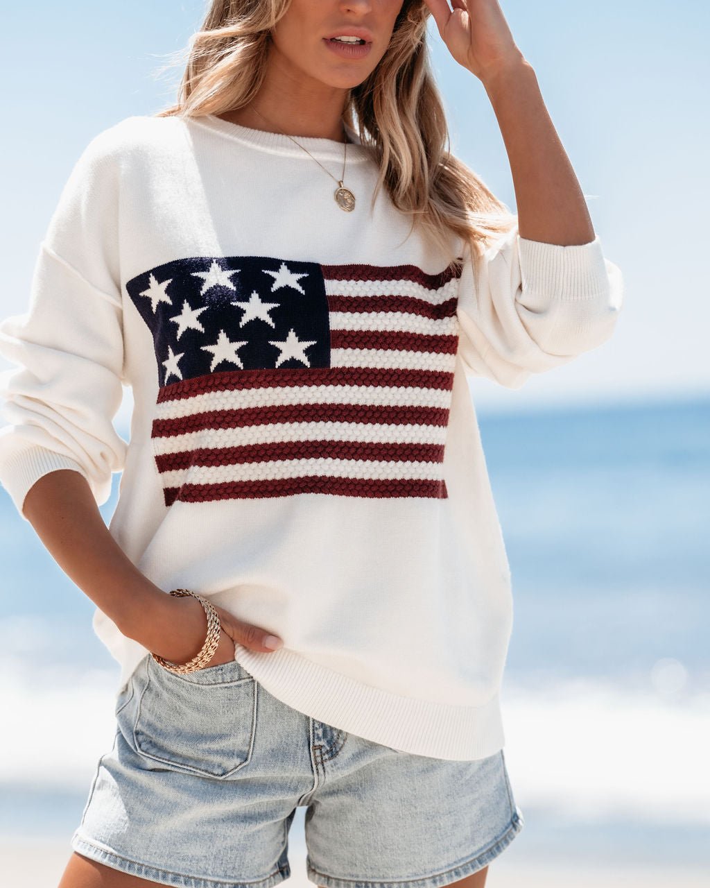 Ivory American Flag Pullover Sweater - Magnolia Boutique