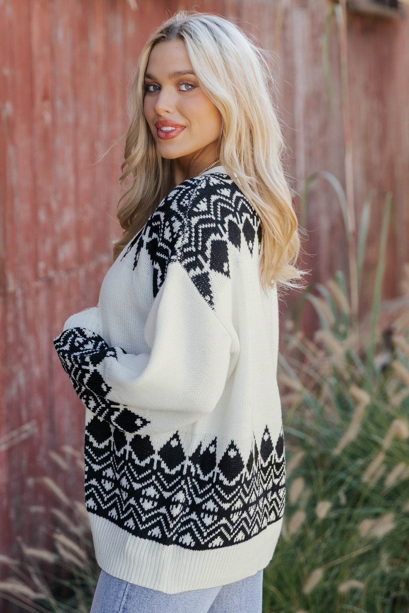 Ivory and Black Aztec Print Cardigan - Magnolia Boutique