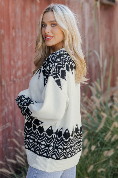 Ivory and Black Aztec Print Cardigan - Magnolia Boutique