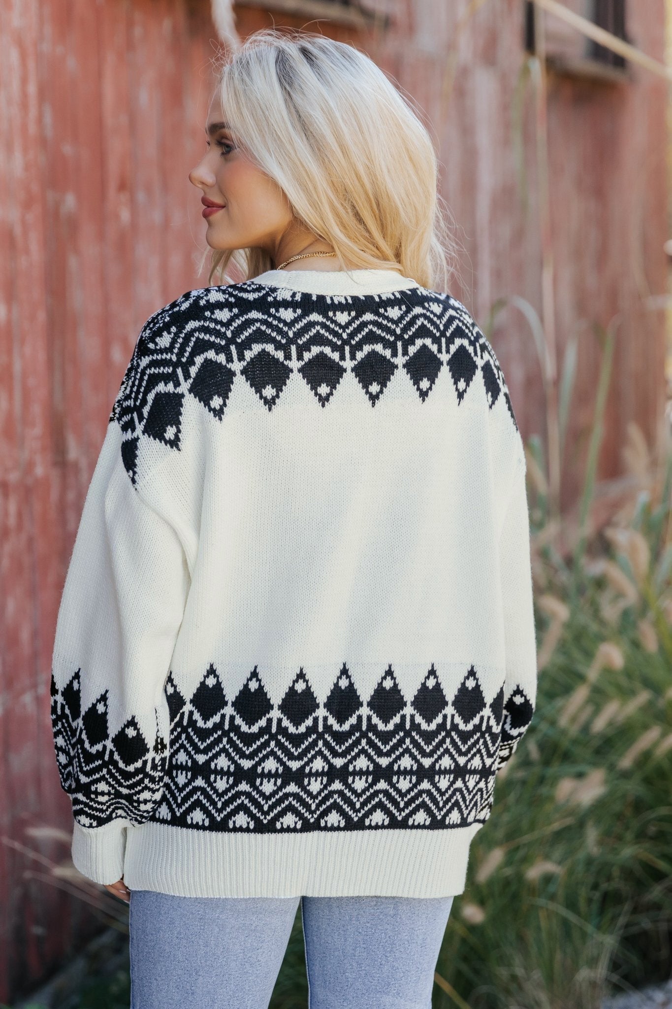 Ivory and Black Aztec Print Cardigan - Magnolia Boutique