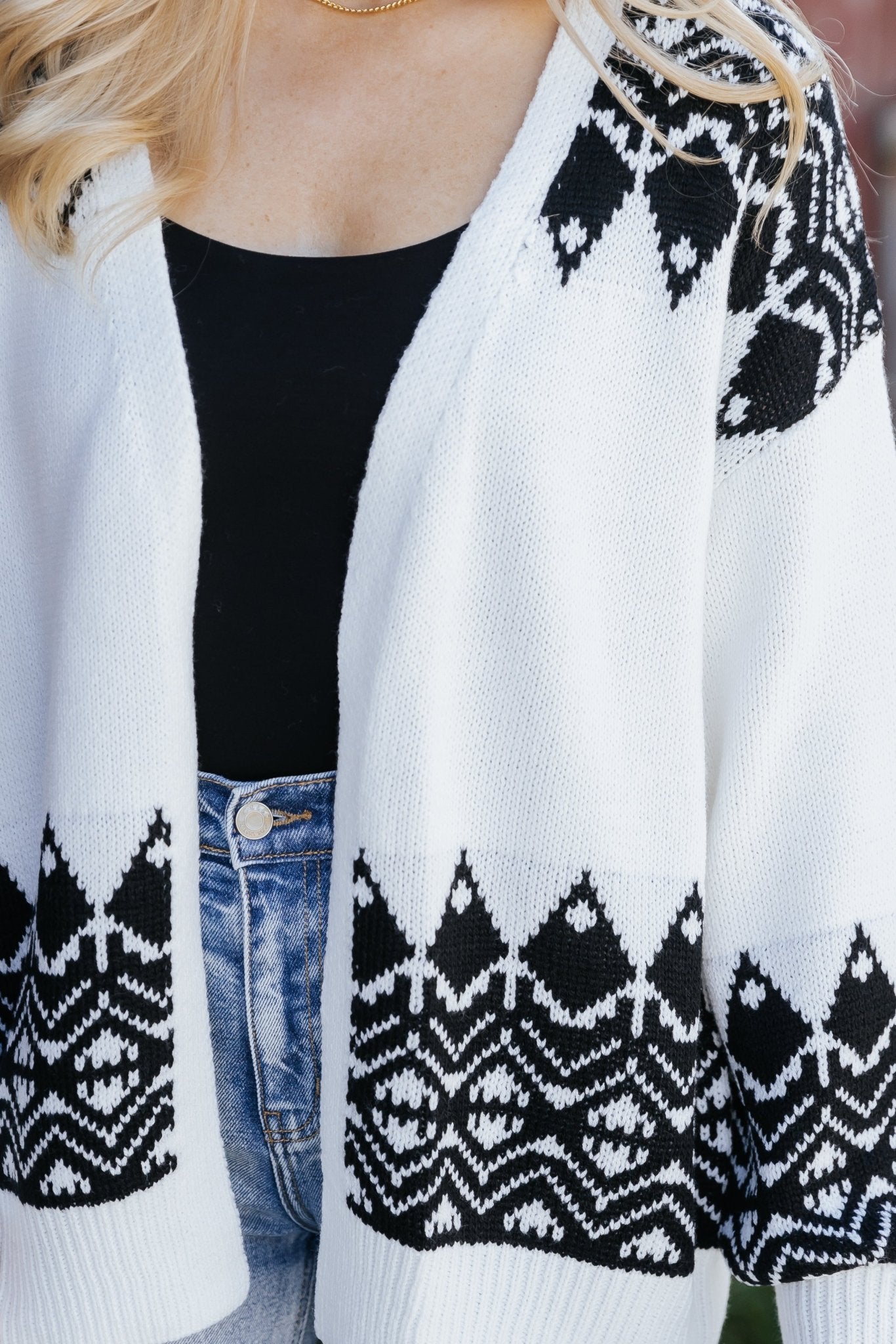 Ivory and Black Aztec Print Cardigan - Magnolia Boutique