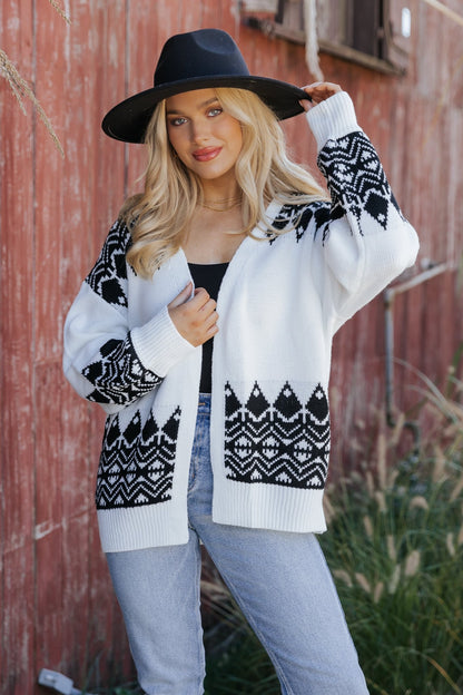 Ivory and Black Aztec Print Cardigan - Magnolia Boutique