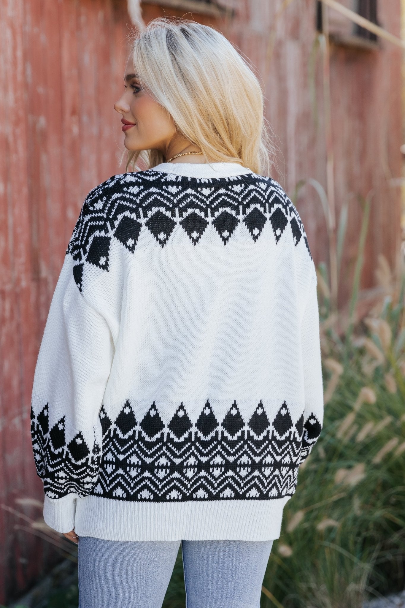 Ivory and Black Aztec Print Cardigan - Magnolia Boutique