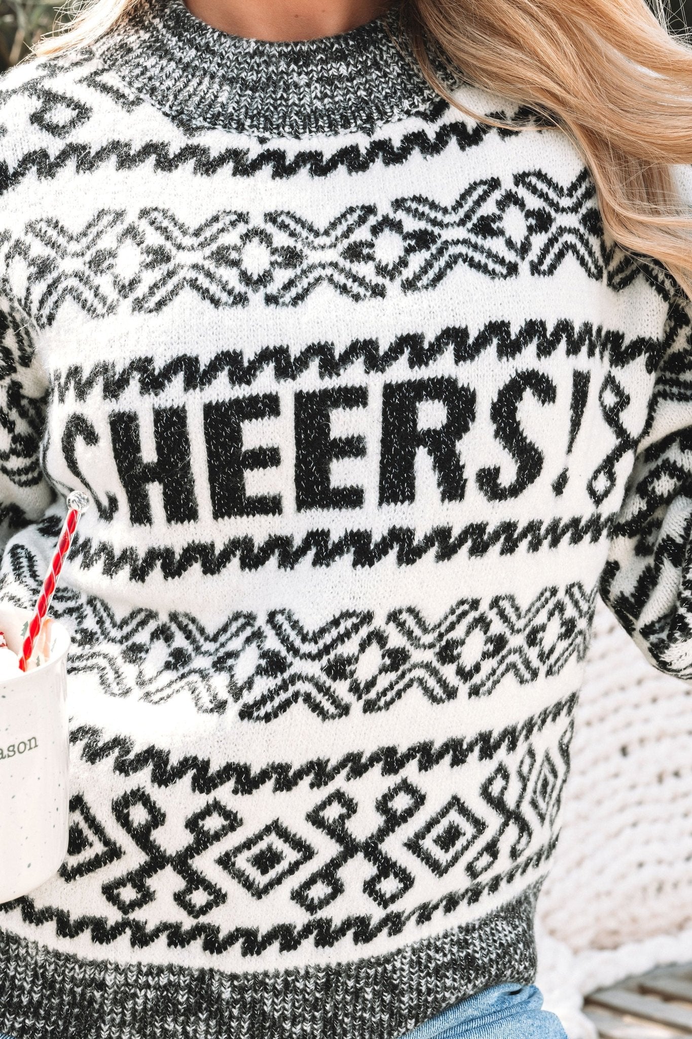 Ivory and Grey Aztec Print Cheers Sweater - Magnolia Boutique