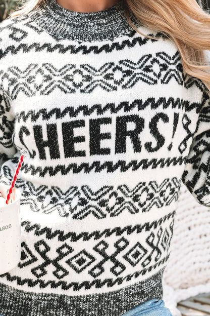 Ivory and Grey Aztec Print Cheers Sweater - Magnolia Boutique