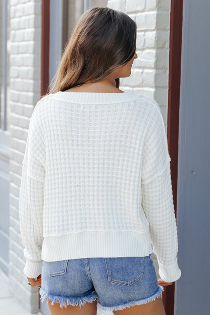 Ivory Crew Neck Waffle Knit Sweater | Pre Order - Magnolia Boutique