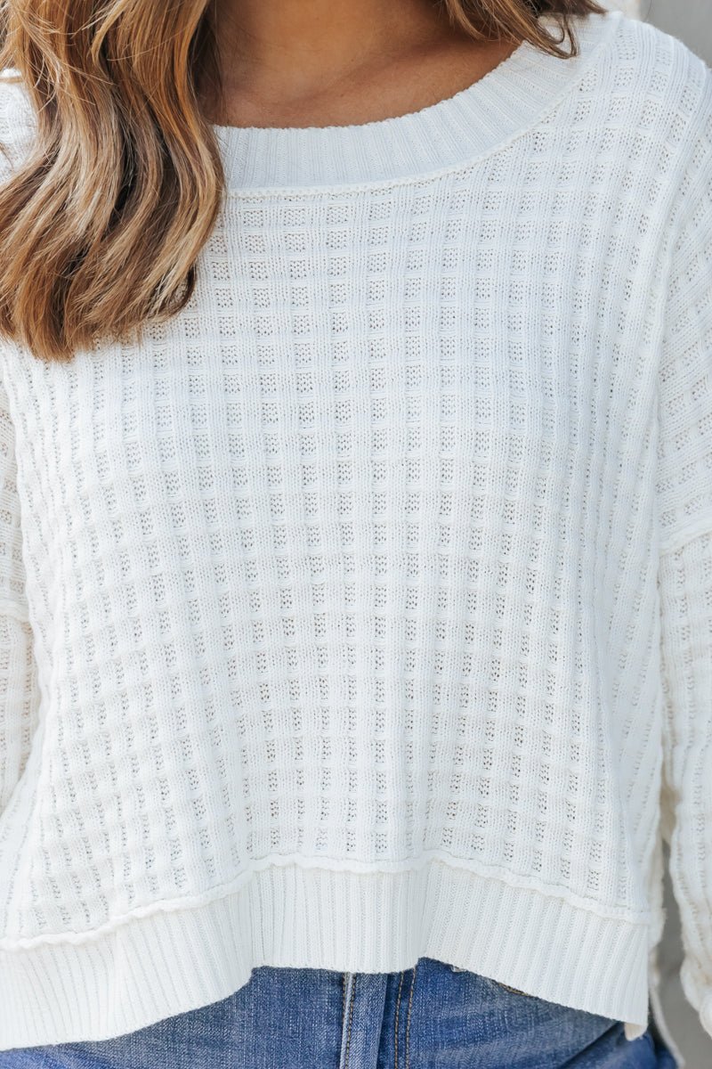 Ivory Crew Neck Waffle Knit Sweater | Pre Order - Magnolia Boutique