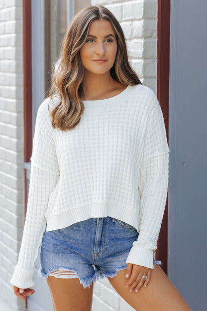 Ivory Crew Neck Waffle Knit Sweater | Pre Order - Magnolia Boutique