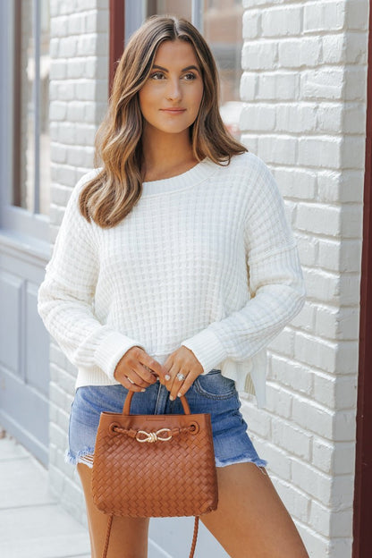 Ivory Crew Neck Waffle Knit Sweater | Pre Order - Magnolia Boutique