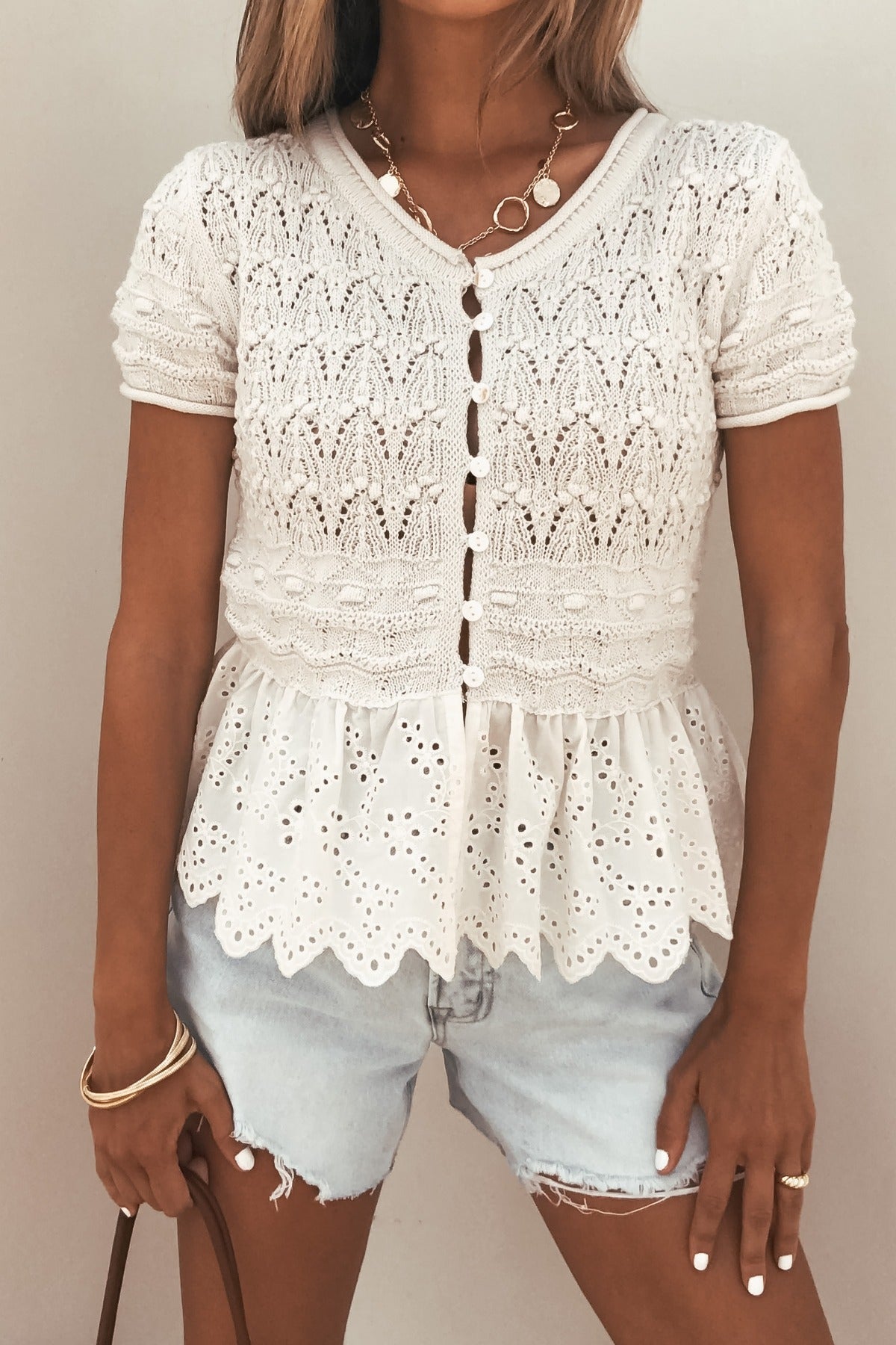 Women's Crochet Peplum Top - Ivory – Magnolia Boutique